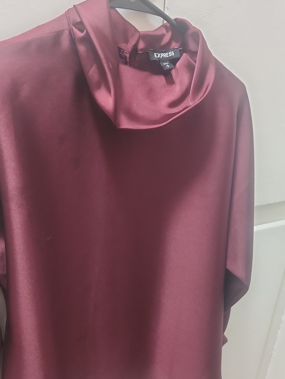 Express Satin Cowl Neck Top in Deep Burgundy